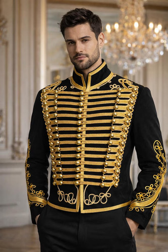 Men military uniform black - military,