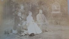 1880'S ORIGINAL LARGE ANTIQUE VICTORIAN PHOTOGRAPH GARDEN CROQUET BIRD IN CAGE
