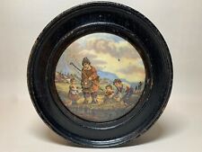 19th C Antique Pottery Prattware Pot Lid Hand Painted Man and Children Fishing