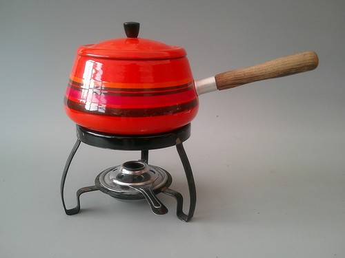 Orange enamel fondue - orange,