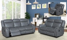 Grey Leather Gel Recliner 3 Seater 2 Seat or Armchair Sofa Suite CLIFTON