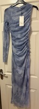 BNWT One Sleeve ZARA Blue Tulle Printed Maxi Dress S 8 Bloggers fave!