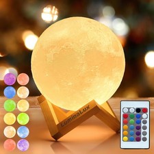 Night Light 16-Color RGB LED 3D Rechargeable Moon Lamp, Remote Control Dimmable