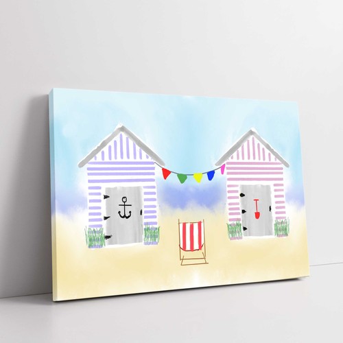 Beach huts hand - beach, drawn