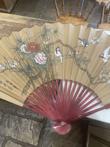 Vintage wood oriental fan - fan, hand