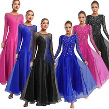 Women Glittery Lyrical Dance Costume Swing Long Ballroom Rumba Tango Dance