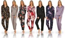 Ladies Satin Pyjamas Plain Printed Button Up Long Sleeve PJ'S