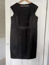 David Emanuel BonMarche Black Satin Jacquard cap sleeve body con dress size 22 