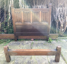 Country House Style Solid Oak Bed Head and Base Gothic Style