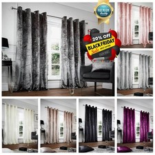 Crushed Velvet Curtains PAIR of Eyelet Ring Top Fully Lined Ready Made Thick