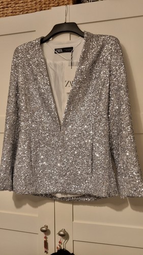 Bnwt zara sequin jacket silver - bnwt,