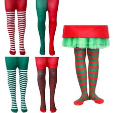 CHILDRENS KIDS GIRLS CHRISTMAS TIGHTS ELF AND SANTA FANCY DRESS COSTUME ACCESSOR