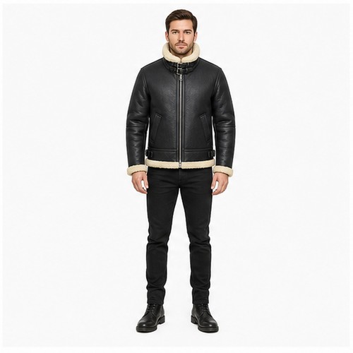 Men black genuine sheepskin - genuine,