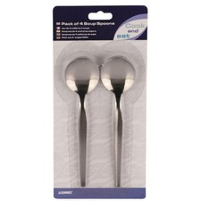 4x Sunnex Cook & Eat Soup Spoons Cutlery Dining Kitchen Tableware - Silver