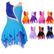 UK Kids Girls Dress Sleeveless Leotard Ballroom Dresses Tutu Dancewear Practice
