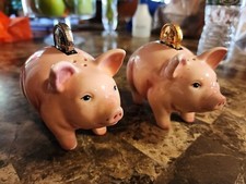 Piggy Bank Pink Pig SALT & PEPPER Shaker with coins