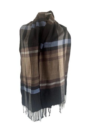 Plaid fringe hem winter scarf