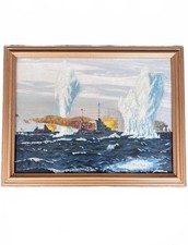 Dramatic Naval Battle Oil Painting - 1965 - Signed "H Johnson"