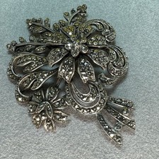 Vintage Sterling Silver Marcasite Brooch Flowers leaves high quality