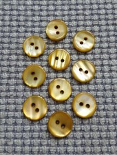 10 Shiny Butterscotch Yellow MOP Pearl Shell Look Buttons 11mm 2 Hole Vintage 