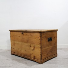 Antique large 19th century Victorian stripped pine blanket chest, box, trunk