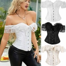 Women Floral Lace Off Shoulder Corset Bustier Boned Overbust Corset Lingerie Top
