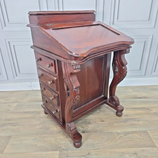 Vintage Antique Style Davenport Writing Desk Table Drawers - Carved Solid Wood