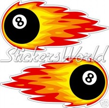 FLAMING EIGHT BALL 8 Billiards Pool Fireball Fire 180mm Vinyl Stickers Decals x2