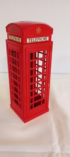 Red metal telephone money box - telephone,