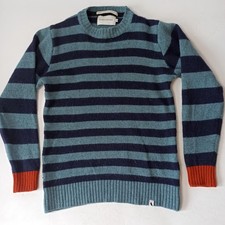Peregrine Wool Jumper Men's Knit Pullover Made in England - Blue Striped -Size M
