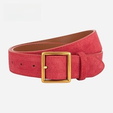 Women Durable Genuine Leather Waist Belt Adjustable Alloy Gold Simple Buckle