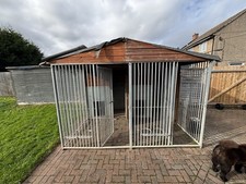 Large Double Dog Kennel 3m x 2.45m x 2.25m Wood Steel House Shelter 10ft X 8ft