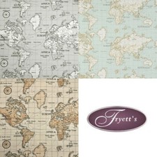 MAPS by Fryetts - 100% Cotton Fabric Crafts / Curtains / Upholstery (3 colours)