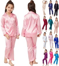 UK Boys Girls Silk Pyjamas Nightwear Top Pants Pjs Satin Sleepwear Outfits Kids