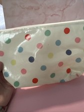 Cath Kidston 8" oilcloth Cream Polka Dot zip pouch washbag/makeup bag VGC