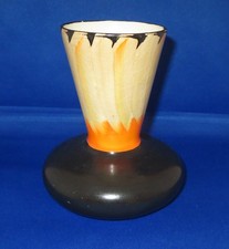 Vintage MYOTT Art Deco Large Cone Neck Posy Vase 9181 Black Orange Beige