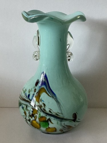 Blue green yellow glass vase - glass,