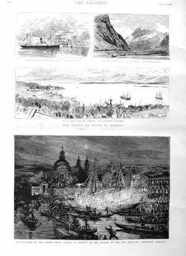 Old antique print 1885 canal - antique,