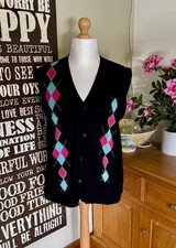 ELVI -Size 2 (18 -20)  Funky Black Wool Mix Knitted Waistcoat with gold thread