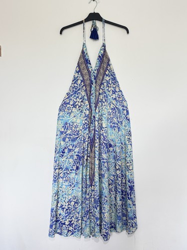 Silk blue boho halterneck - silk,