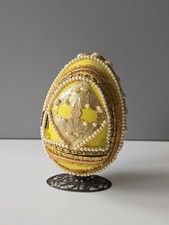 Vintage Diorama Jeweled Egg on Metal Stand Egg with Miniature Scene Inside