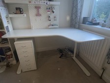 IKEA BEKANT-RIGHT Hand Corner Desk, White, Height Adjustable+Drawer box&Display