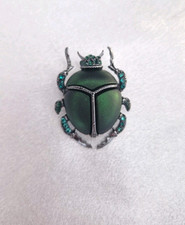 Green Scarab Beetle Rhinestone Insect Brooch Pin Vintage Inspired Jewellery Gift