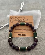 AMETHYST & EMERALD Stretch Bracelet Handmade Crystal Gemstone For Well-Being