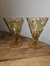 Vintage Pair Of Thomas Webb or Whitefriars amber Cascade Wave glasses,  vase 