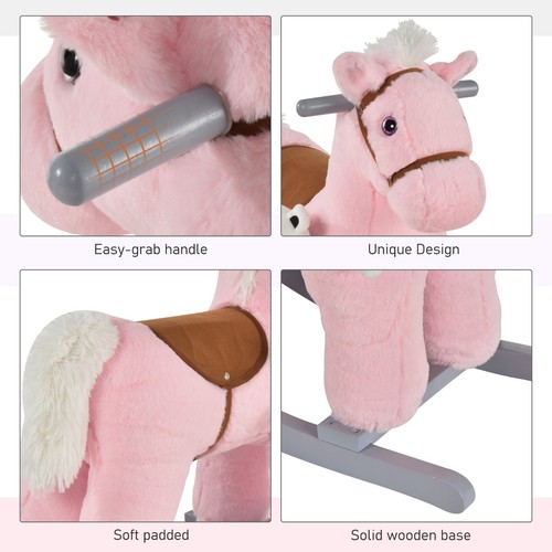 Pink plush kids rocking horse - kids,