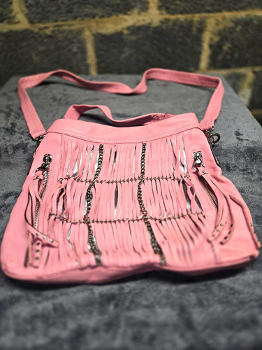 Pink fringe crossbody bag - pink,