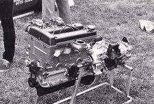 LOTUS 47 ENGINE, ON ENGINE STAND, PHOTOGRAPH.
