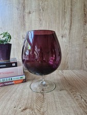 Vintage Balloon Shaped Glass Vase Purple Plum Coloured On Pedestal