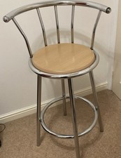 Chrome Beech Wood Bar Stools -